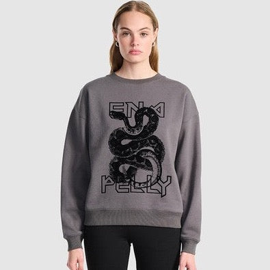 The Flocked Python Relaxed Sweater - Charcoal