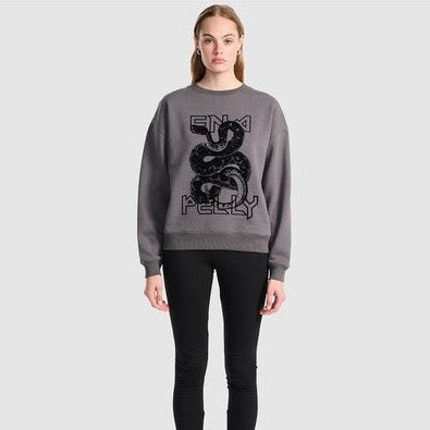 The Flocked Python Relaxed Sweater - Charcoal