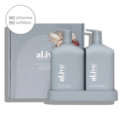Shampoo & Conditioner Duo + Tray - White Tea & Argan Oil