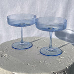 Blue Ribbed Cocktail Glass - Set of Two