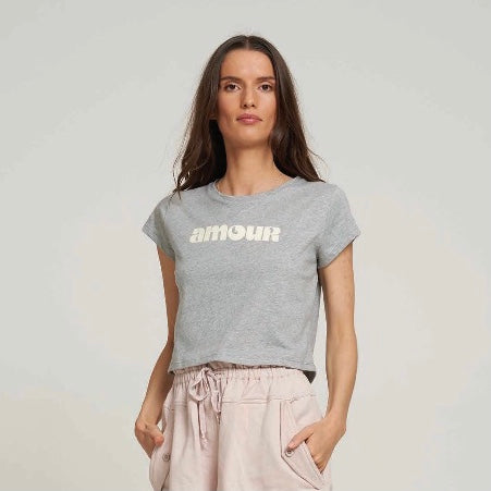 Amour Tee - Grey Marle with Creme.
