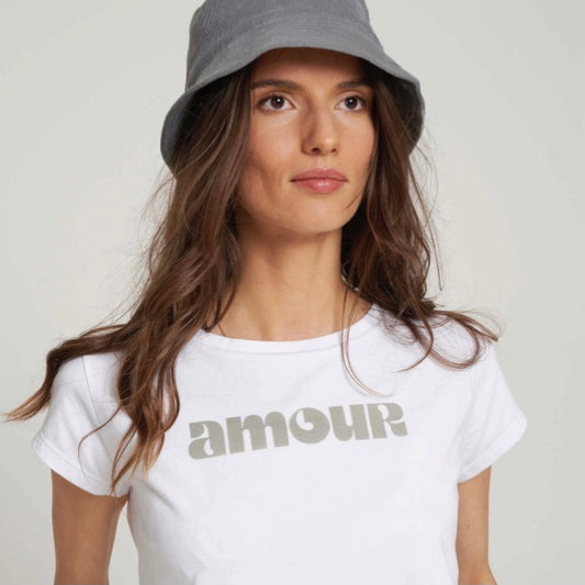 Amour Tee - White with Steel.