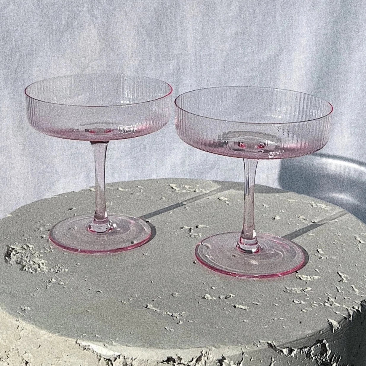 Rose Ribbed Coupe Cocktail Glasses - Set of Two