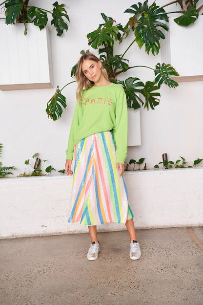 The Chevron Sequin Skirt - Fluro Multi