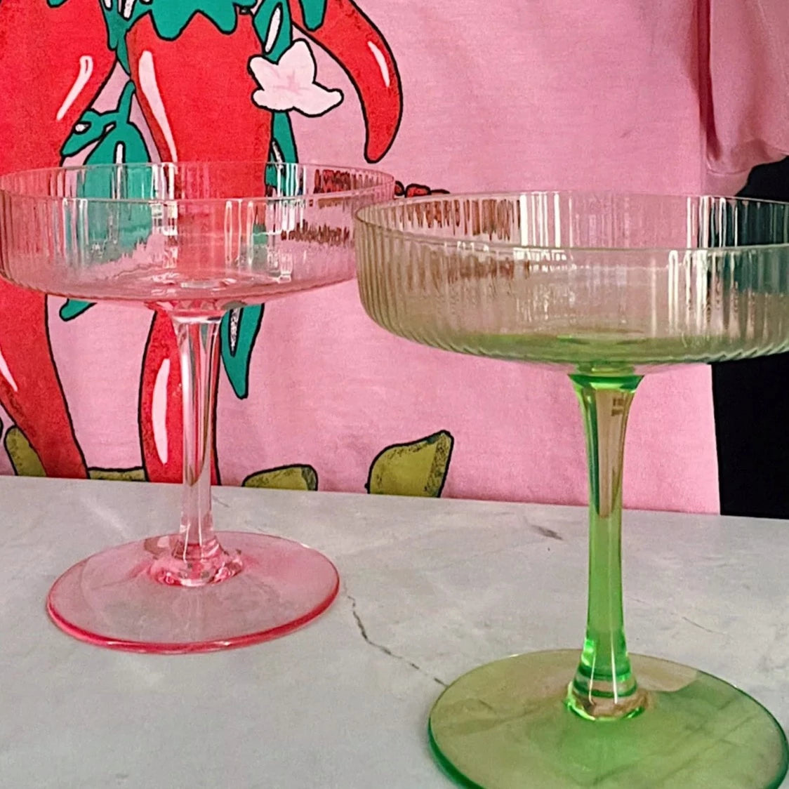Rose Ribbed Coupe Cocktail Glasses - Set of Two