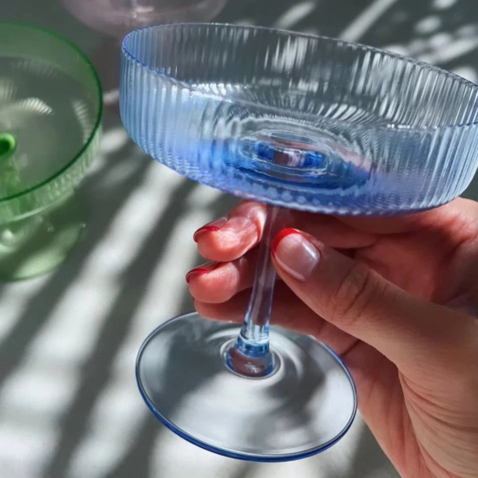 Blue Ribbed Cocktail Glass - Set of Two