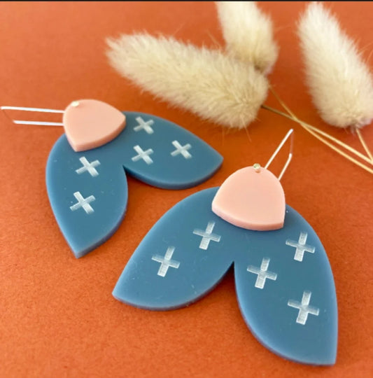 Cupid’s Kiss - Bluestone/ Blush Acrylic Earrings