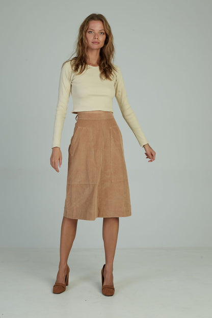 Zeus Midi Cord Skirt - Sand