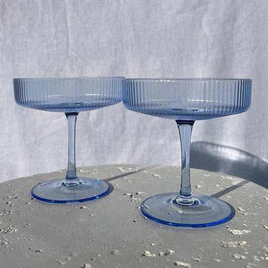 Blue Ribbed Cocktail Glass - Set of Two