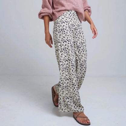 Olina Wide Leg Pant - Flores Print Navy Pink
